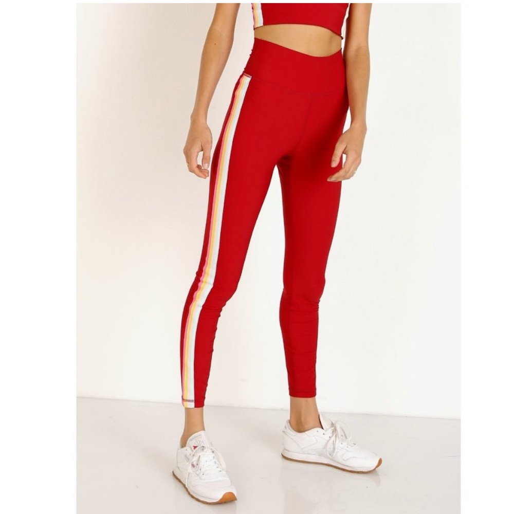Spiritual Gangster Red Leggings with White Stripe